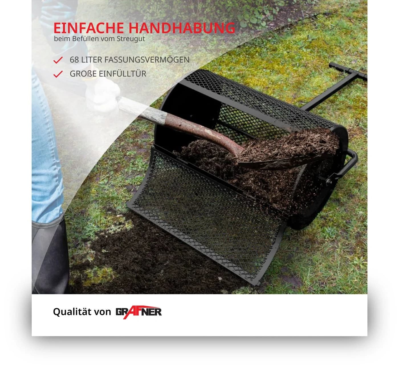 Grafner Rasenstreuer 68L Schwarz mit 60cm Arbeitsbreite