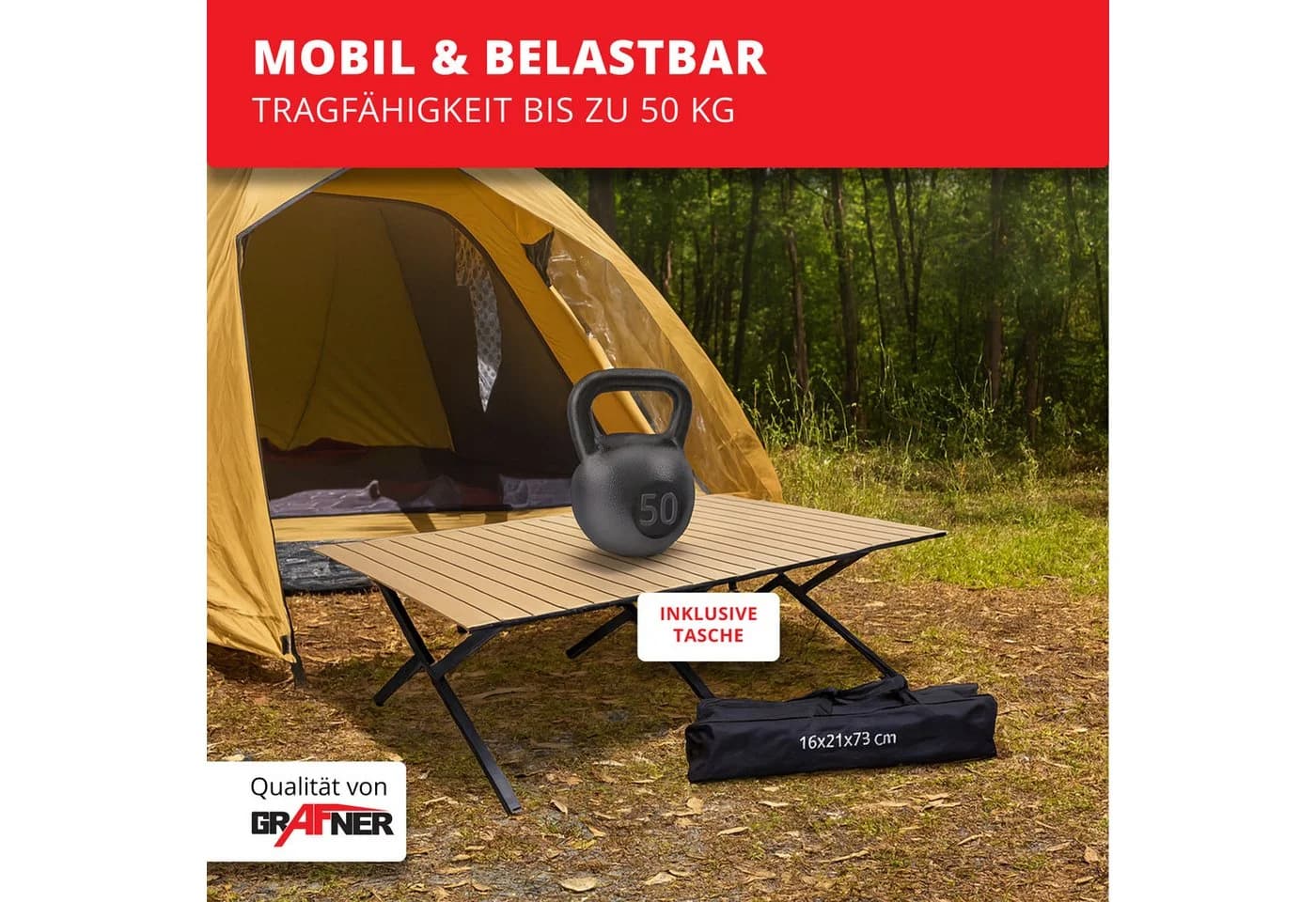 Grafner Campingtisch Klappbar Holzoptik mit Transporttasche - Bild 3