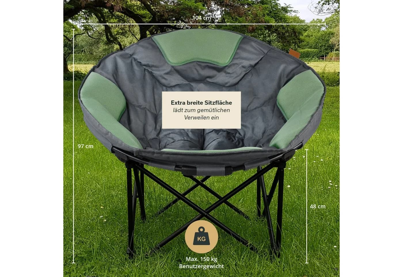 Skandika Moonchair Deluxe XXL Campingstuhl Grau Klappbar