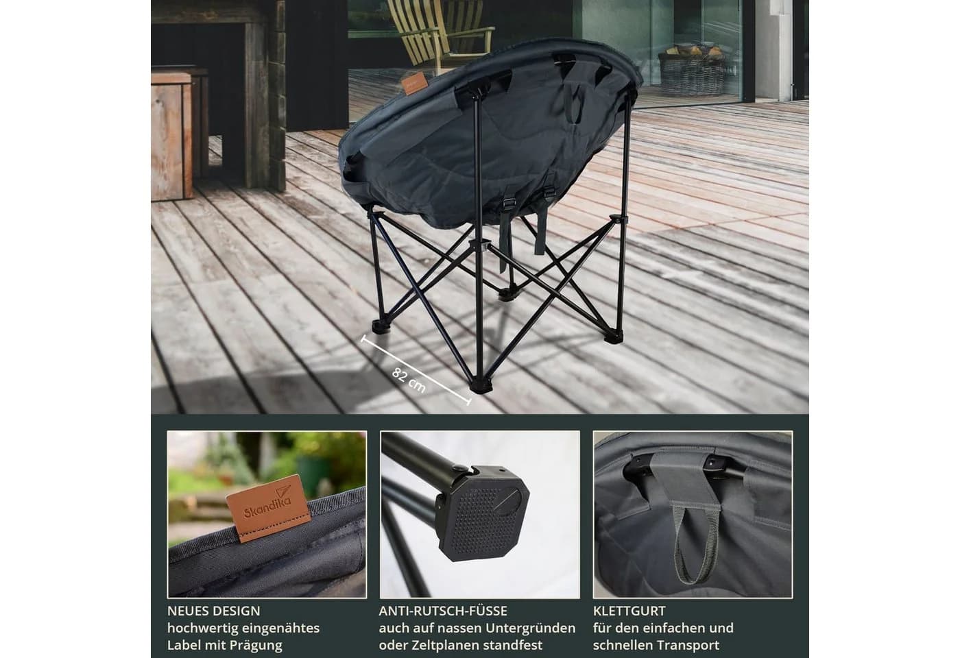 Skandika Moonchair Deluxe XXL Campingstuhl Grau Klappbar - Bild 3