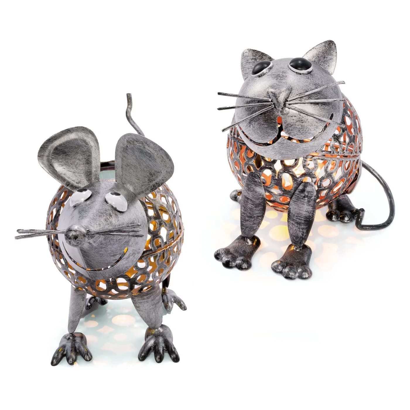 esotec Solar-Dekoleuchten Katze & Maus Metall silber