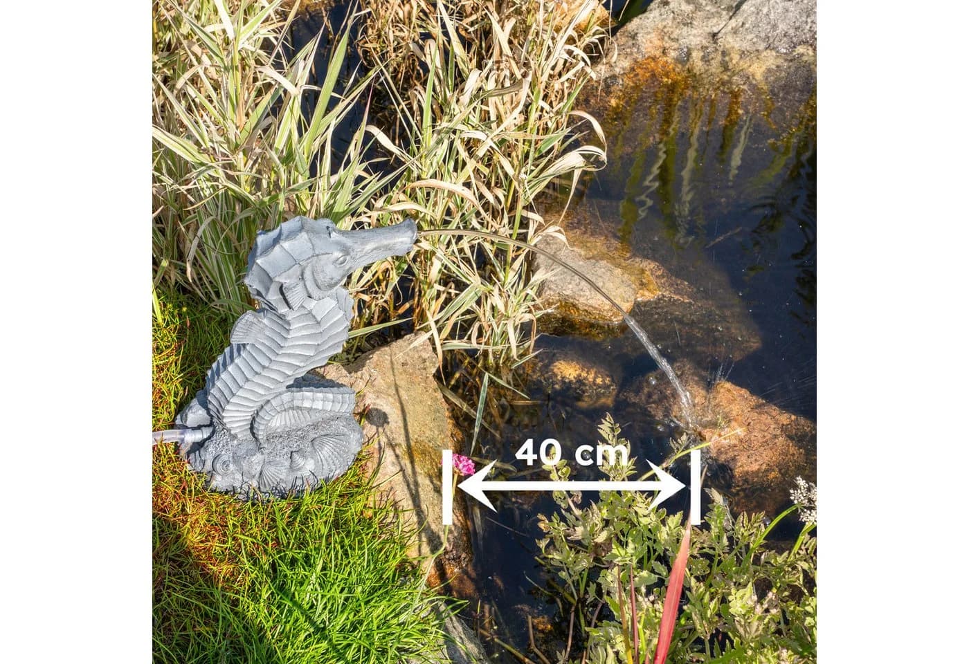 esotec Wasserspeier Seepferdchen Ida Grau Polyresin