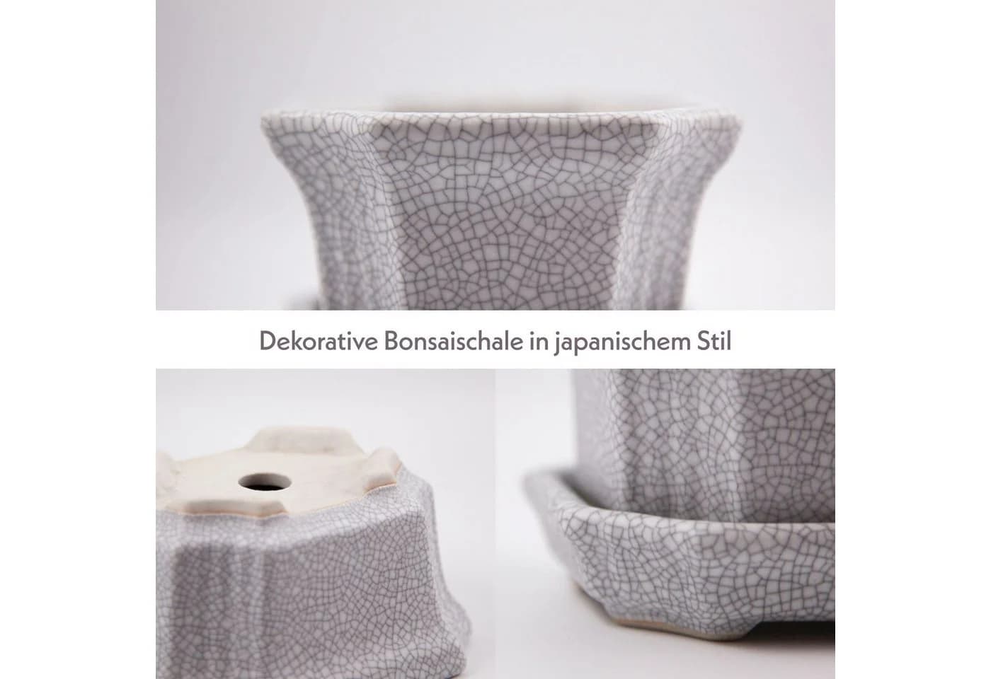 HappySeed Bonsai Schale Grau Keramik mit Untersetzer - Bild 3