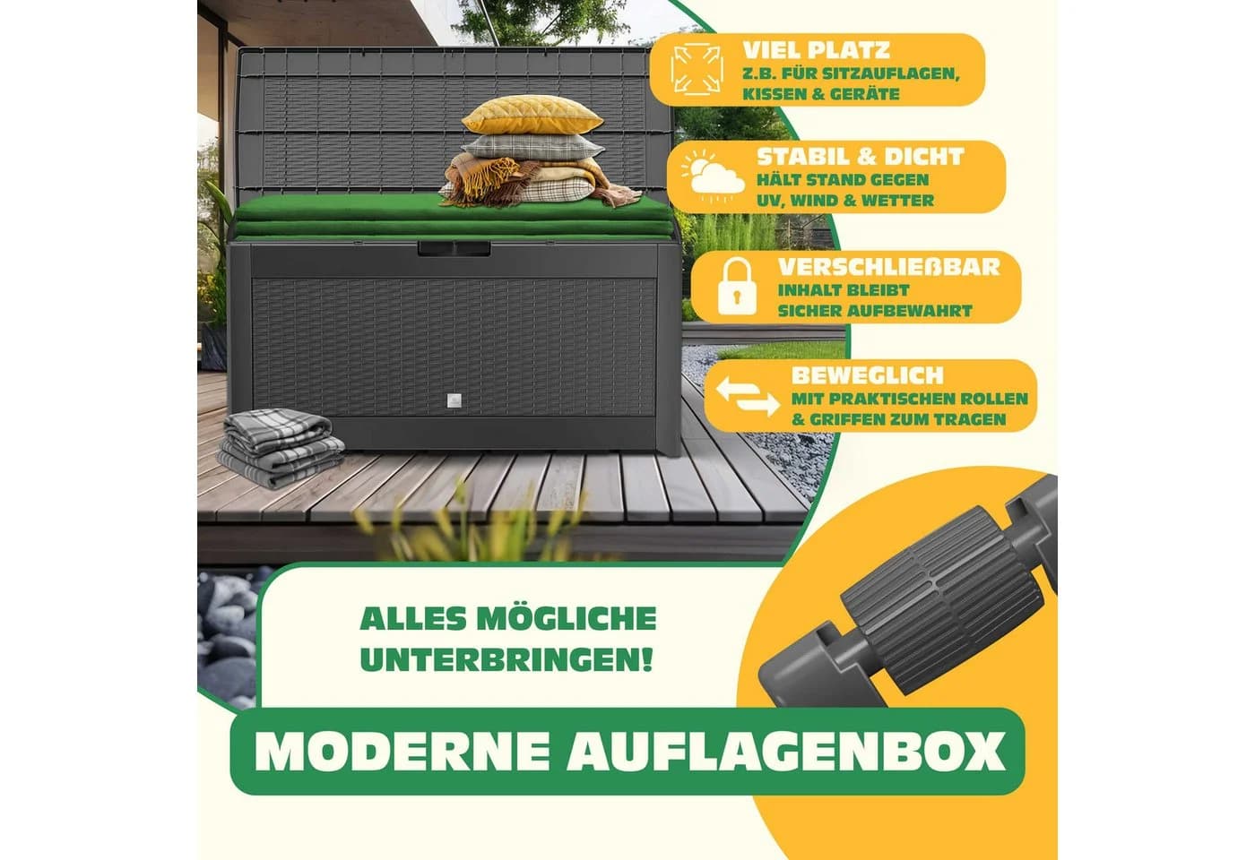 KESSER Auflagenbox 310 Liter mit Rollen Rattanoptik Wetterfest - Bild 2