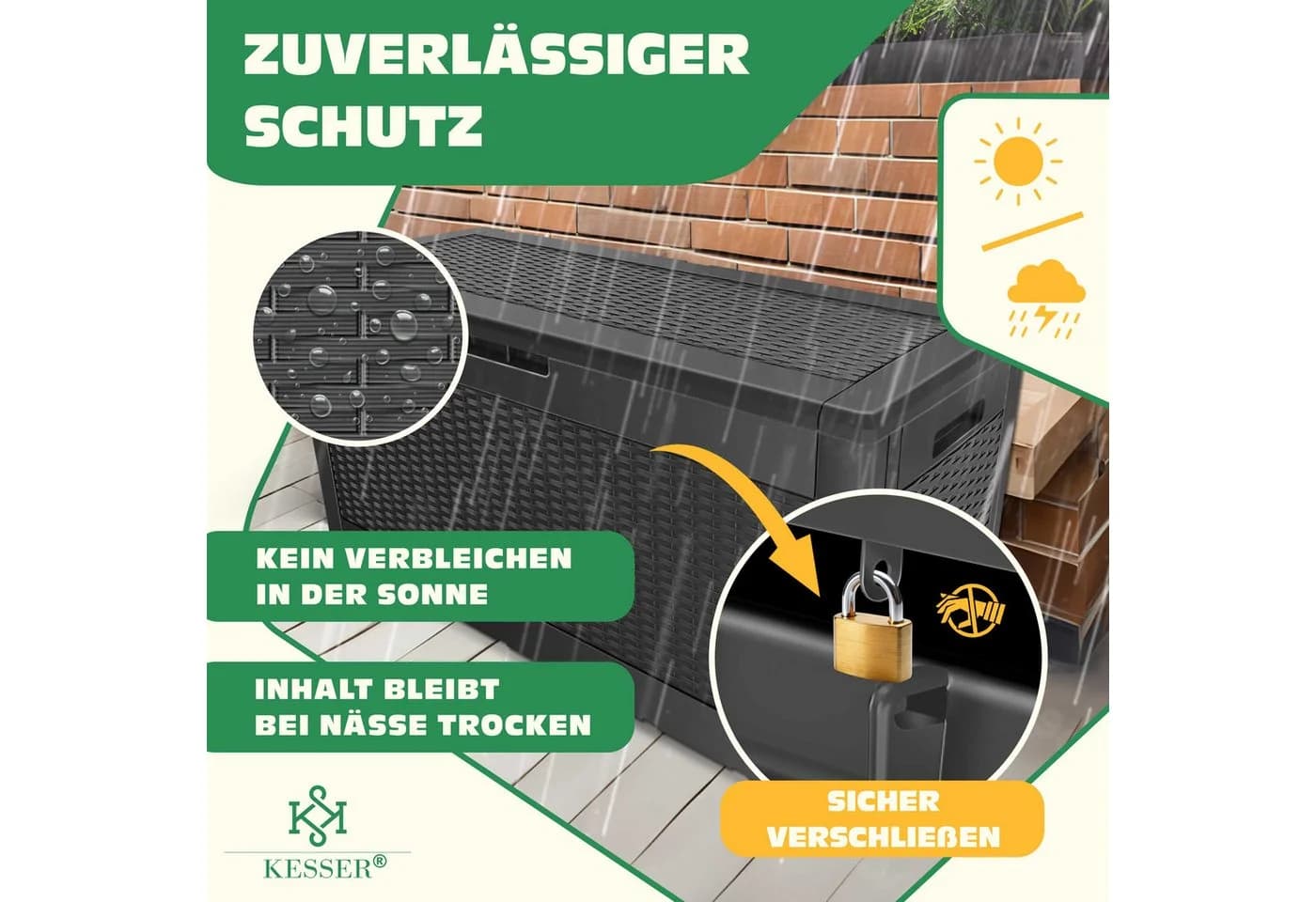 KESSER Auflagenbox 310 Liter mit Rollen Rattanoptik Wetterfest - Bild 5