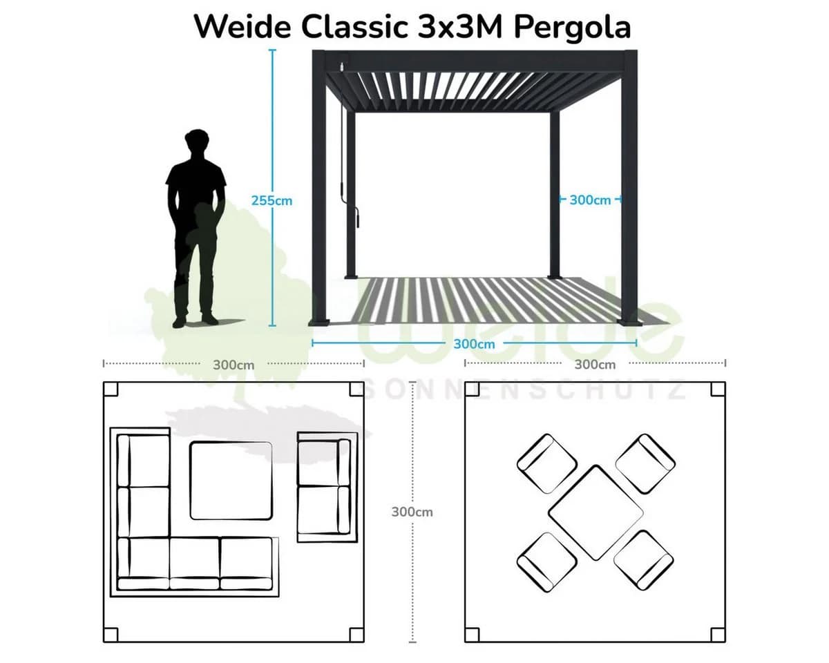 Weide Pergola Classic Pavillon Anthrazit Aluminium mit Lamellen - Bild 5
