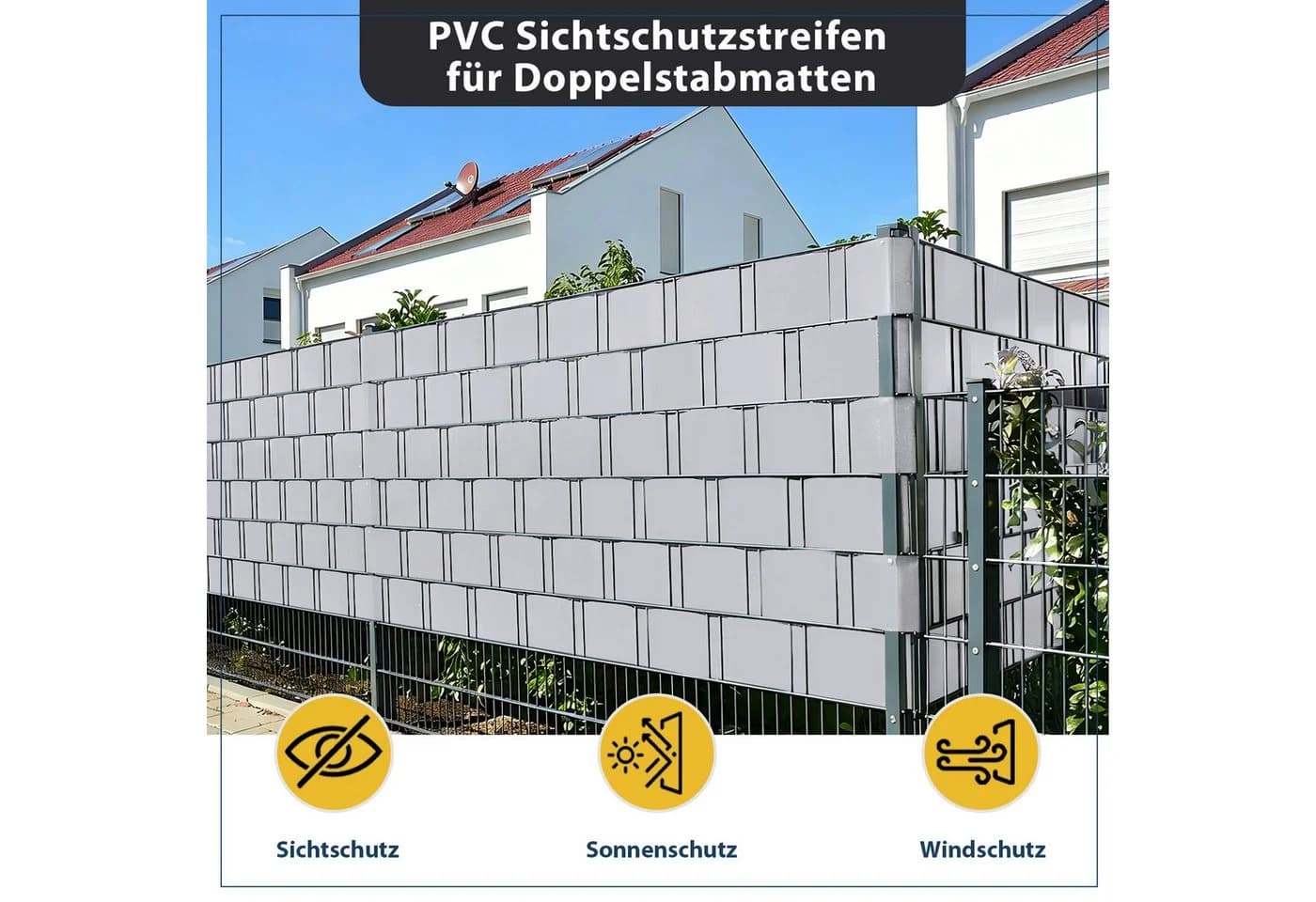 Sekey PVC Sichtschutzstreifen Grau blickdicht für Zaun
