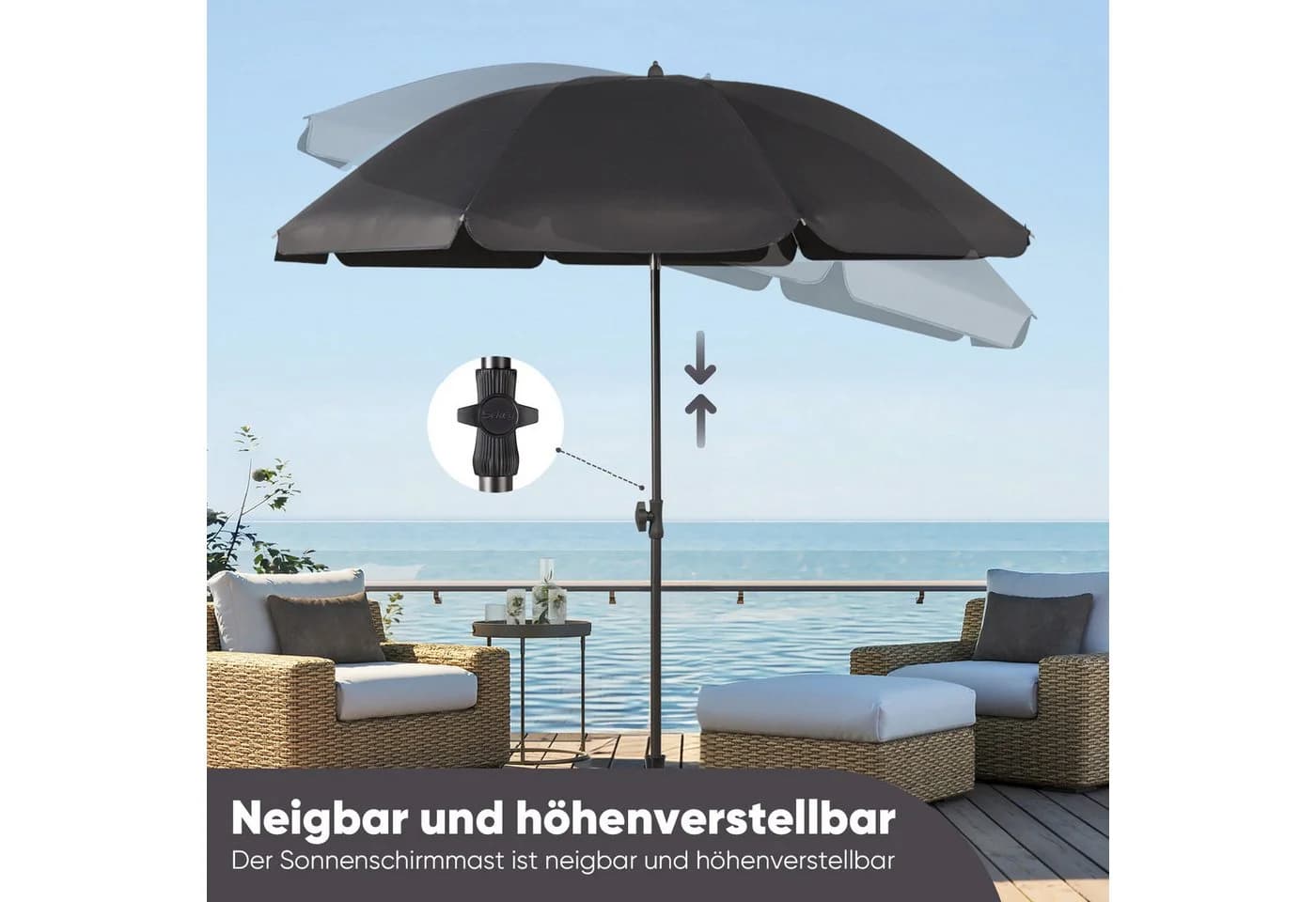 Sekey Sonnenschirm rund 1,80m Grau UV-Schutz 50+ - Bild 4