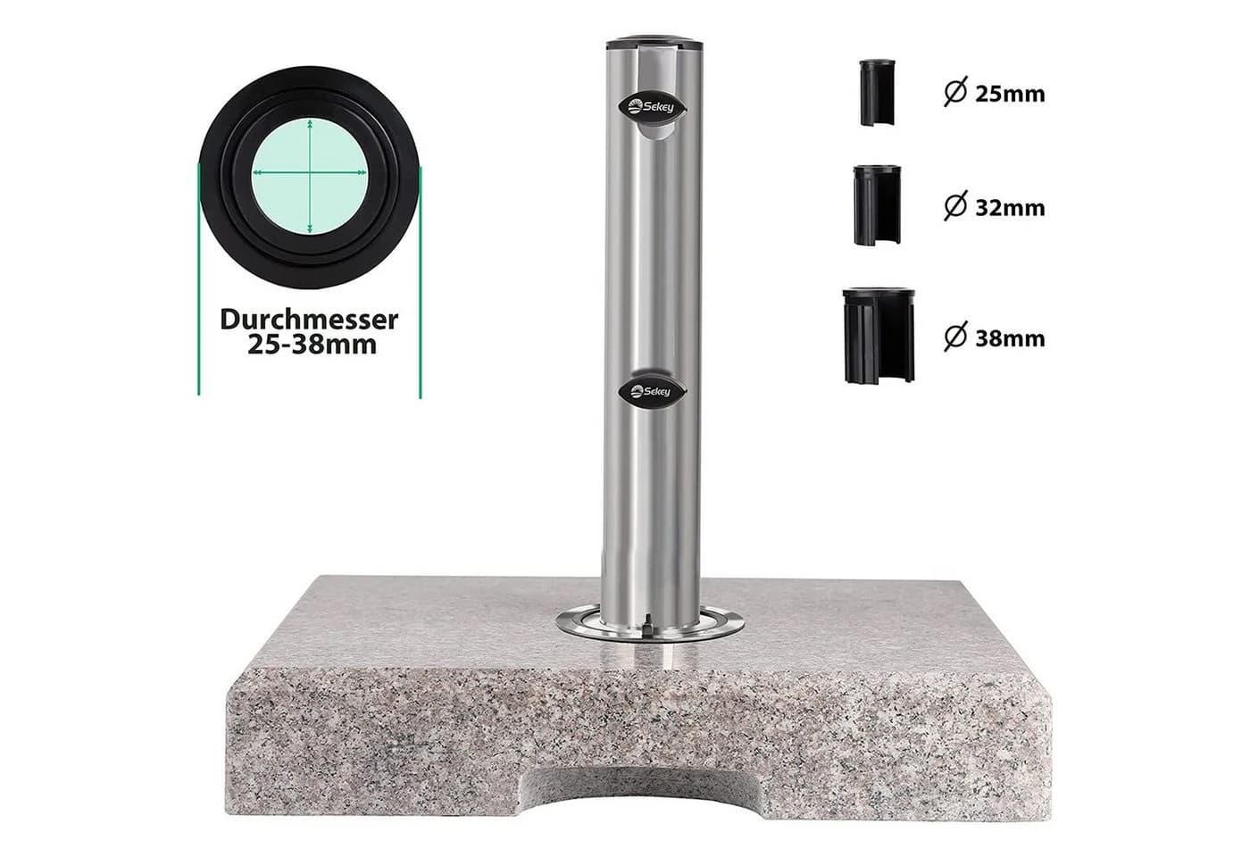 Sekey Sonnenschirmständer 25kg Granit mit Edelstahlrohr - Bild 4