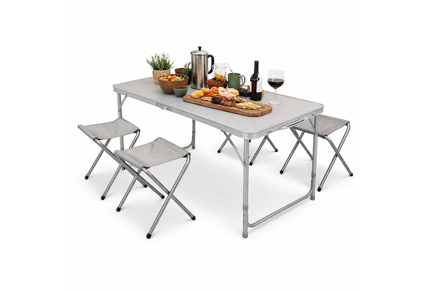 Mojawo Campingmöbel Set 5-tlg. Aluminium Klapptisch + 4 Klapphocker Grau - Bild 2