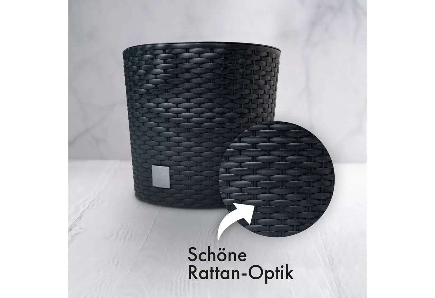 astor24 Blumentopf Rattan-Optik Anthrazit mit Wasserüberlauf - Bild 3