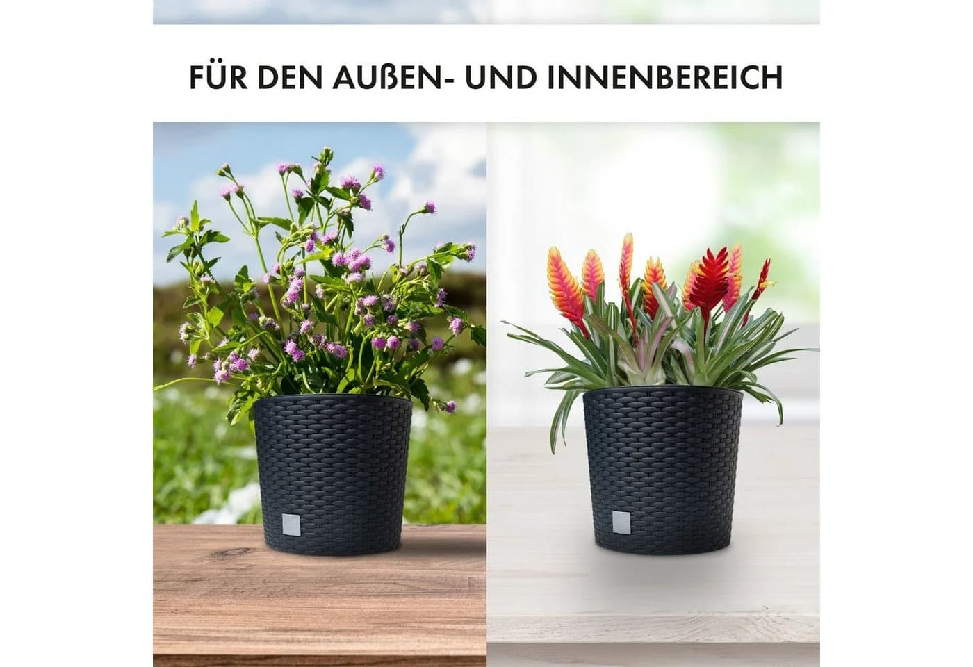astor24 Blumentopf Rattan-Optik Anthrazit mit Wasserüberlauf - Bild 4