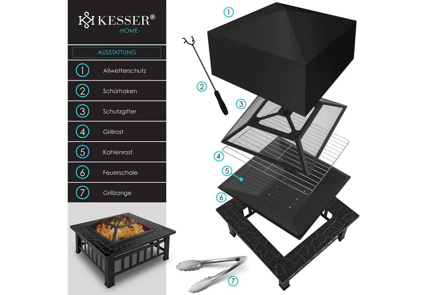 KESSER Multifunktionale Feuerstelle mit Grillrost Schwarz - Bild 2