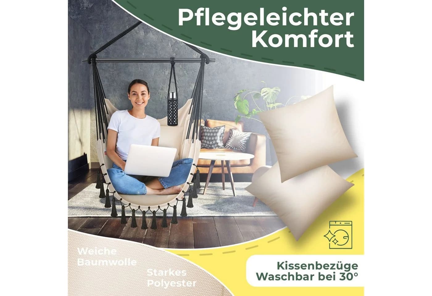 KESSER Hängesessel mit Kissen Getränkehalter & Bücherfach - Safari Hängestuhl - Bild 5