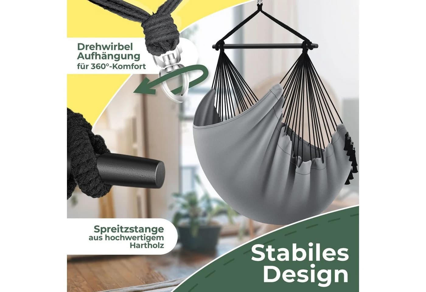 KESSER Hängesessel Grau mit Kissen, Getränkehalter & Bücherfach - Bild 4