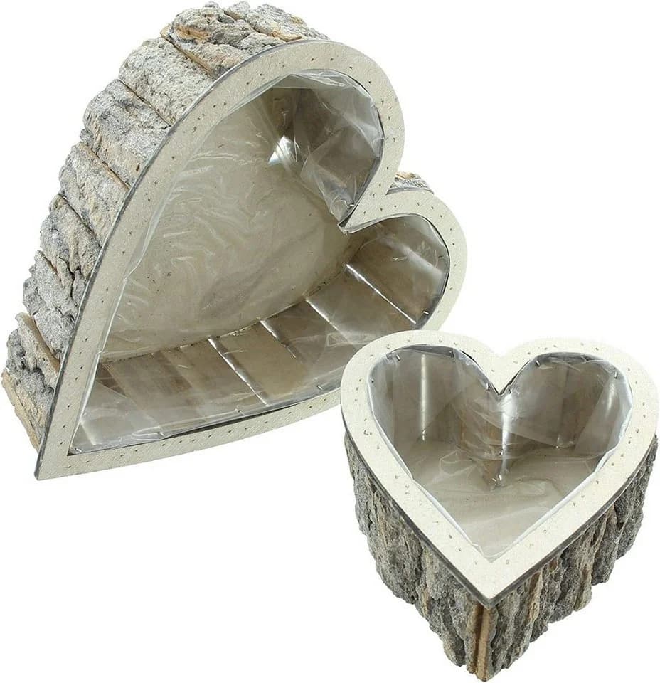 Dekoleidenschaft Pflanzschale Herz aus Holz, rustikales Pflanzgefäß in Herzform, Kräutertopf (2 St., im Set), Pflanzring, Pflanztopf natur, Blumentopf, Gartendeko für Draußen