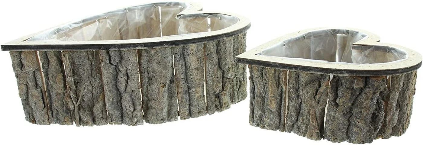 Dekoleidenschaft Pflanzschale Herz aus Holz, rustikales Pflanzgefäß in Herzform, Kräutertopf (2 St., im Set), Pflanzring, Pflanztopf natur, Blumentopf, Gartendeko für Draußen - Bild 3