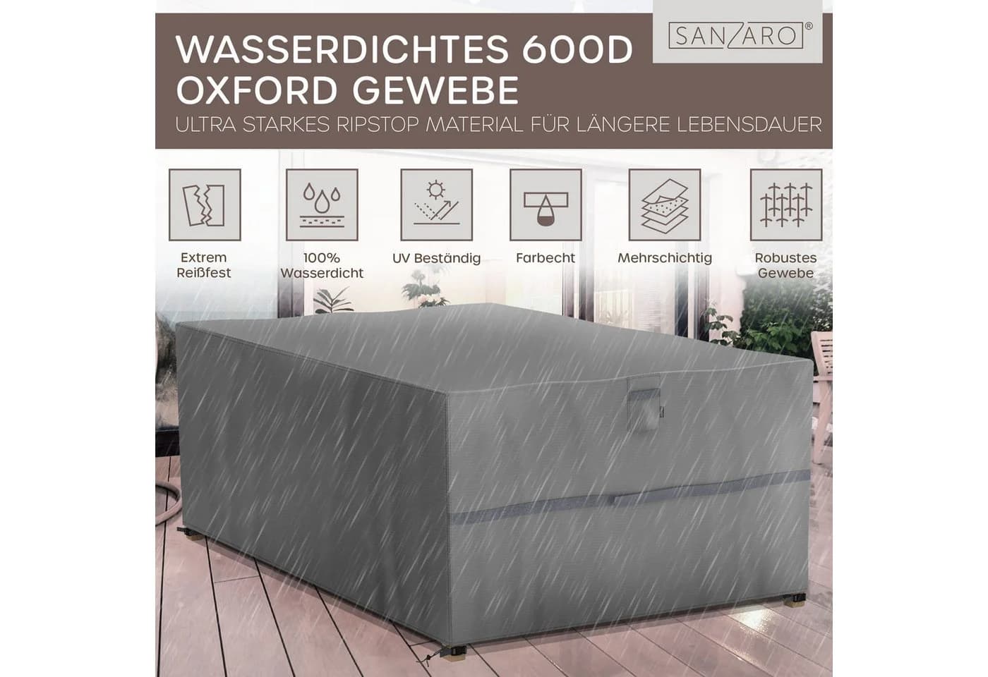 SANZARO Gartenmöbel-Schutzhülle 600D Oxford Polyester UV-beständig