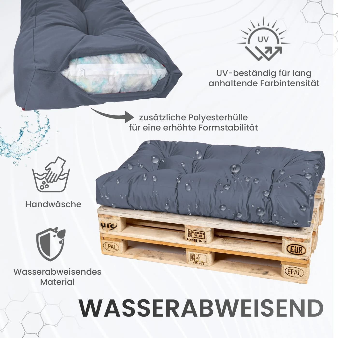 TexDeko Palettenkissen-Set 3-teilig Grau wasserabweisend - Bild 5