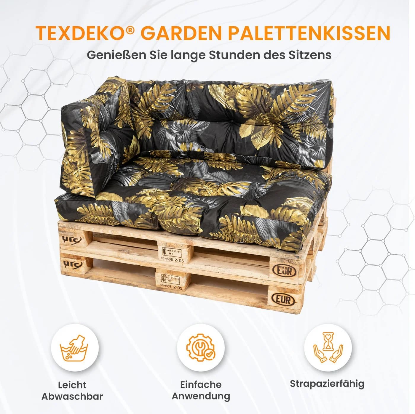 TexDeko Palettenkissen-Set 5-tlg. wasserabweisend gesteppt