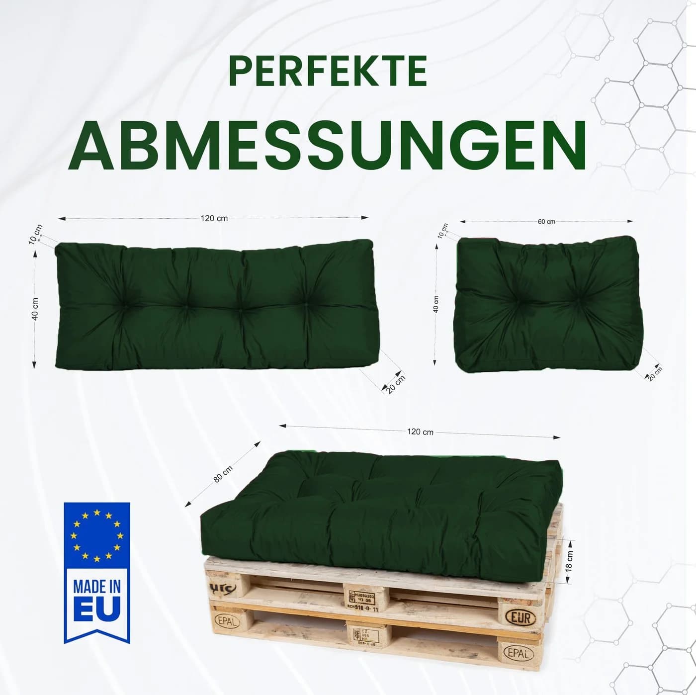 TexDeko Palettenkissen Seitenkissen wasserabweisend Dunkelgrün Premium