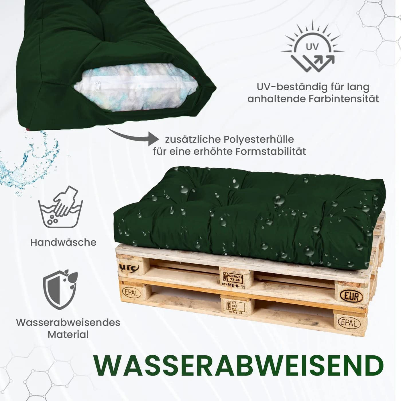 TexDeko Palettenkissen Seitenkissen wasserabweisend Dunkelgrün Premium - Bild 3