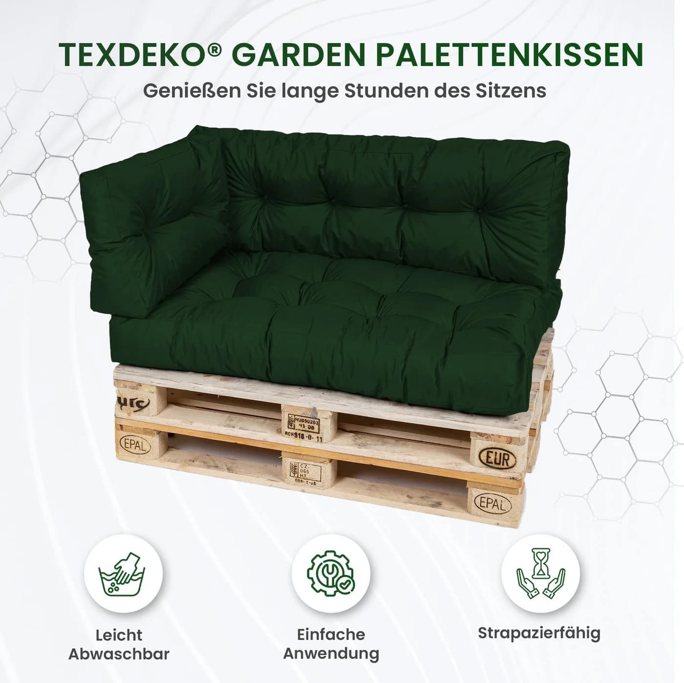 TexDeko Palettenkissen Seitenkissen wasserabweisend Dunkelgrün Premium - Bild 5