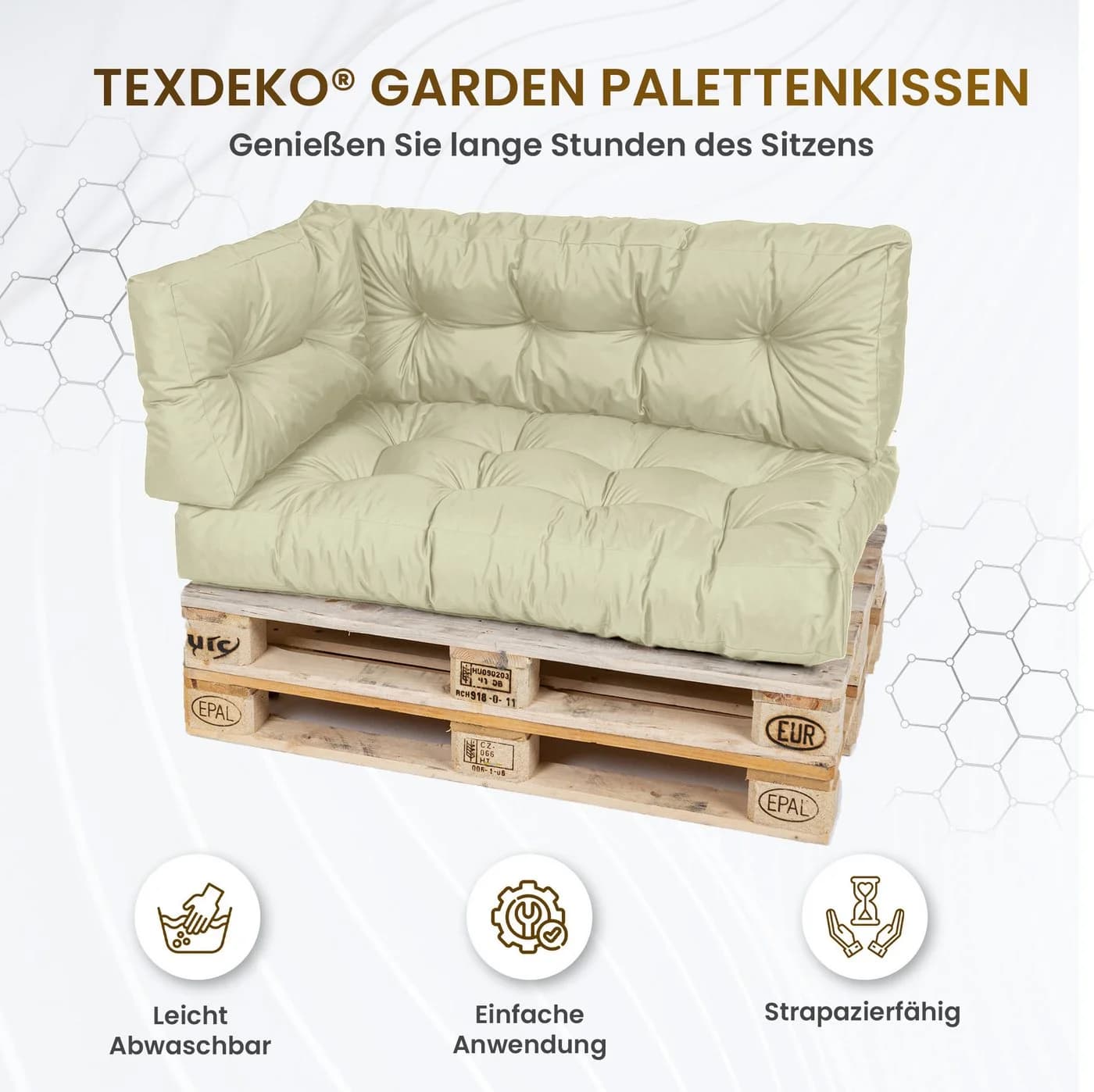 TexDeko Garden Palettenkissen-Set 2-tlg. Beige wasserabweisend