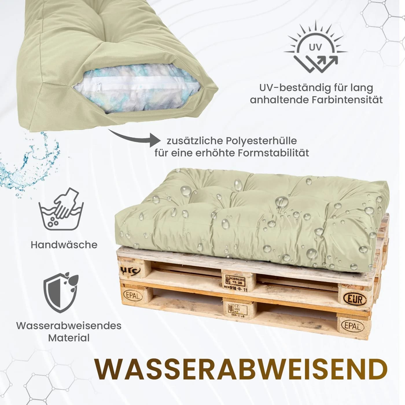 TexDeko Garden Palettenkissen-Set 2-tlg. Beige wasserabweisend - Bild 5
