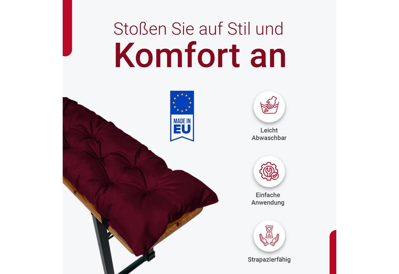 TexDeko Bierbankauflage 2er-Pack Bordeaux Gesteppt UV-beständig - Bild 4