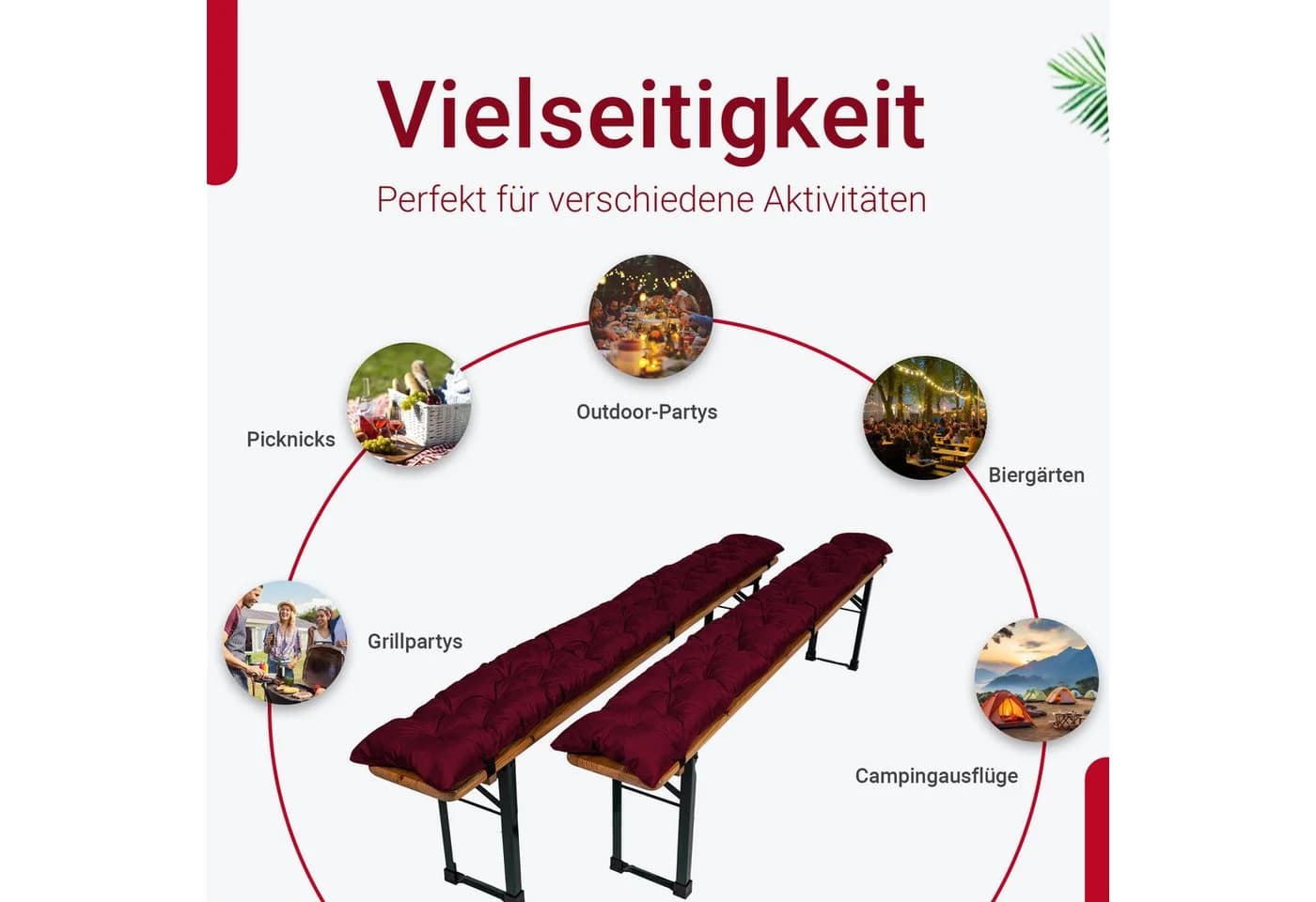 TexDeko Bierbankauflage 2er-Pack Bordeaux Gesteppt UV-beständig - Bild 5