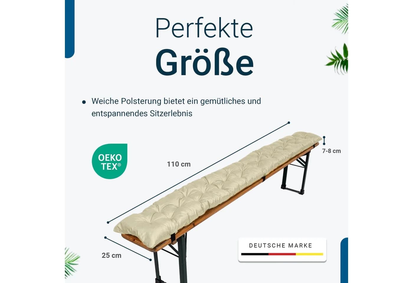 TexDeko Bierbankauflagen 2er-Pack Gesteppt Beige UV-beständig
