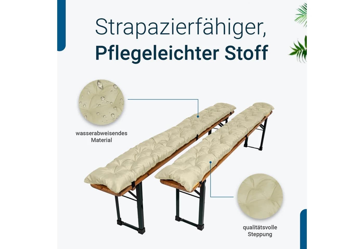 TexDeko Bierbankauflagen 2er-Pack Gesteppt Beige UV-beständig - Bild 3