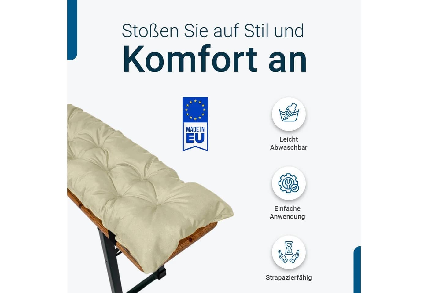 TexDeko Bierbankauflagen 2er-Pack Gesteppt Beige UV-beständig - Bild 4