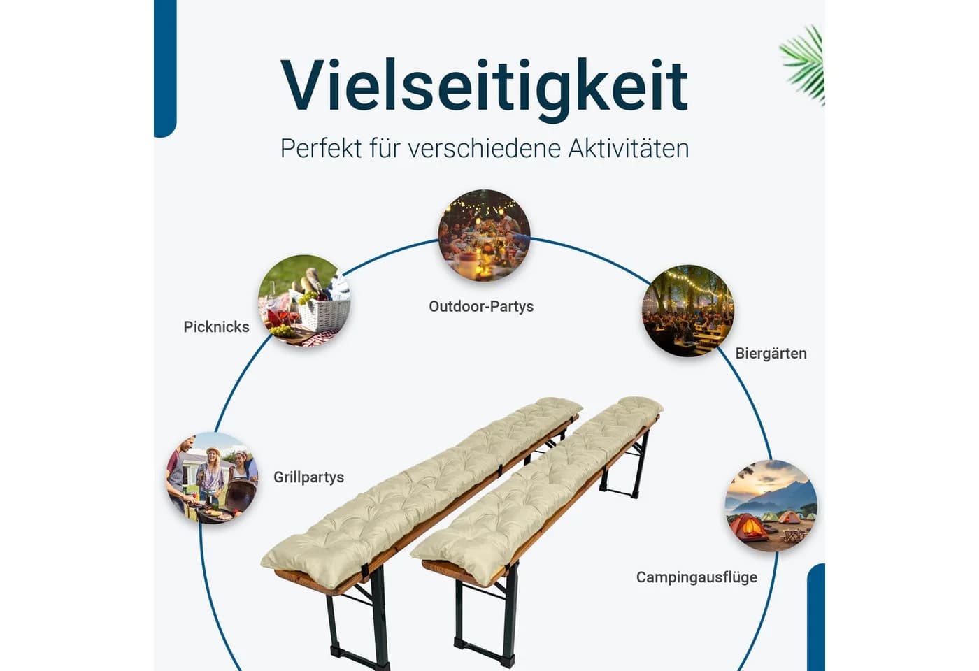 TexDeko Bierbankauflagen 2er-Pack Gesteppt Beige UV-beständig - Bild 5