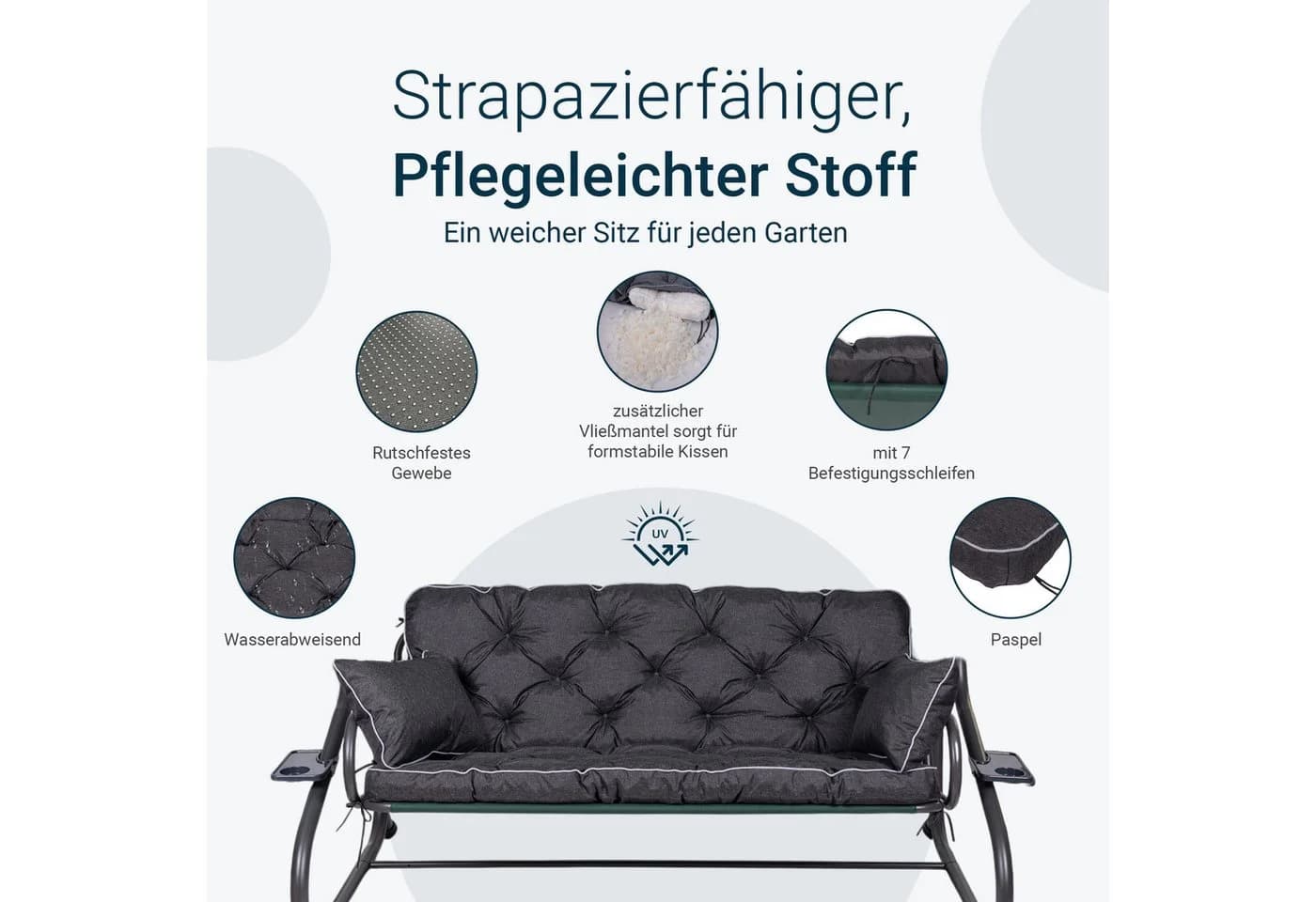 TexDeko Auflagekissen Ecolen Gartenbankauflage Hollywoodschaukel Schwarz - Bild 4