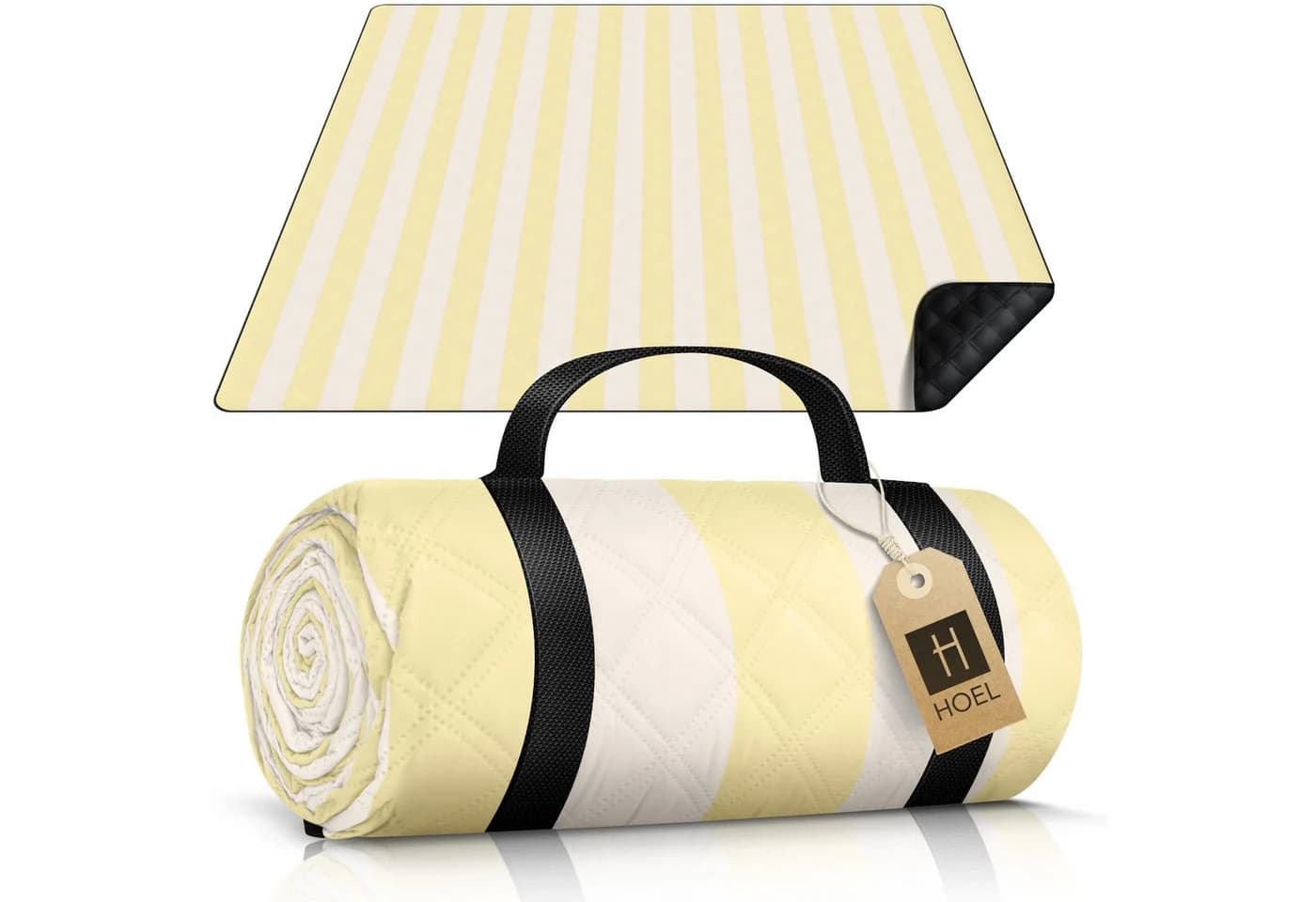 HOEL Picknickdecke 200x200 cm wasserabweisend isoliert XXL Gelb/Weiß - Bild 2