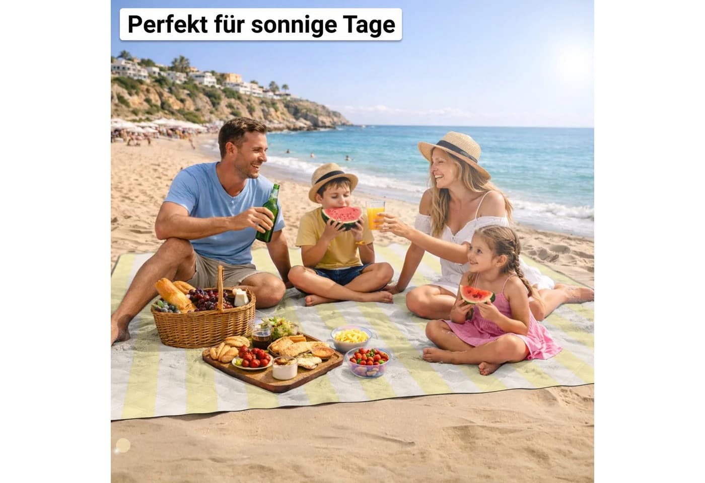 HOEL Picknickdecke 200x200 cm wasserabweisend isoliert XXL Gelb/Weiß - Bild 5