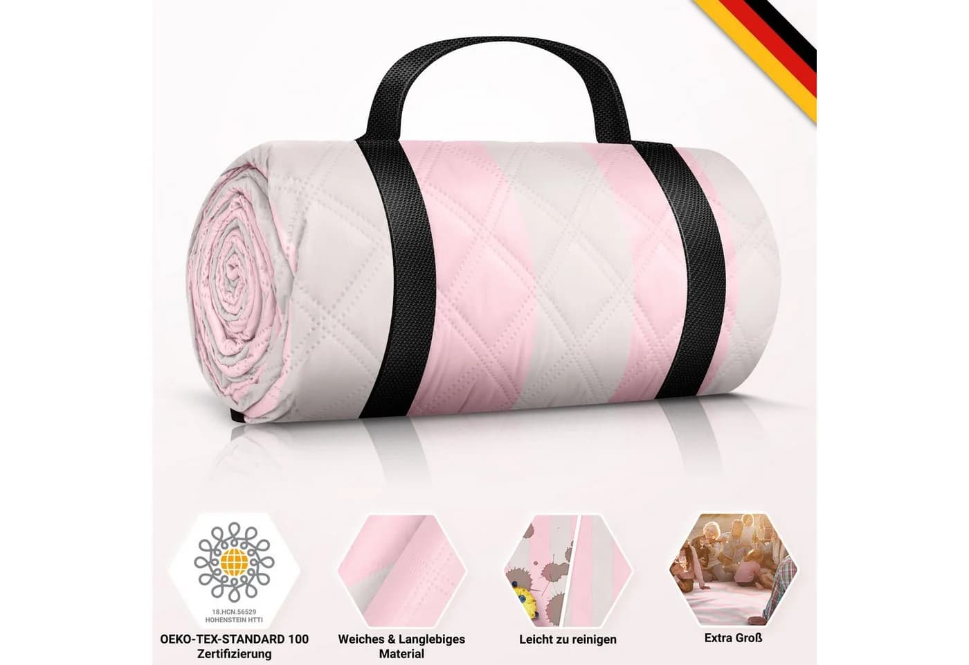 HOEL Picknickdecke Rosa-Ivory OEKO-TEX Zertifiziert