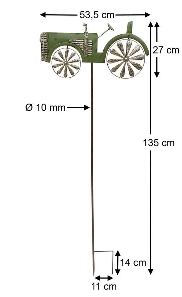 DanDiBo Gartenstecker Traktor Grün Metall mit Windrad