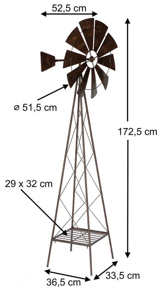 DanDiBo Deko-Windrad Metall 170 cm Braun Wetterfest Gartenstecker