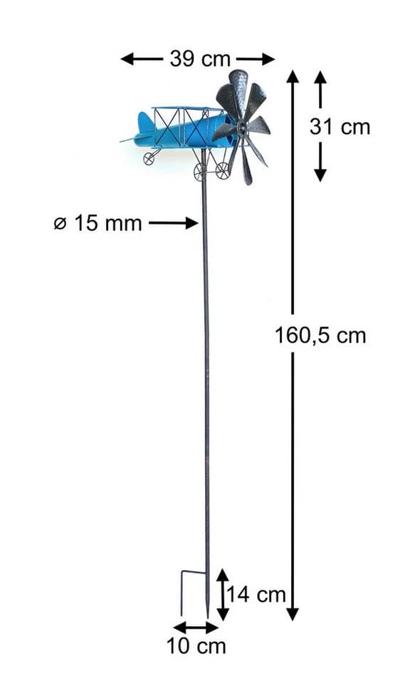 DanDiBo Gartenstecker Doppeldecker Blau Metall Windrad