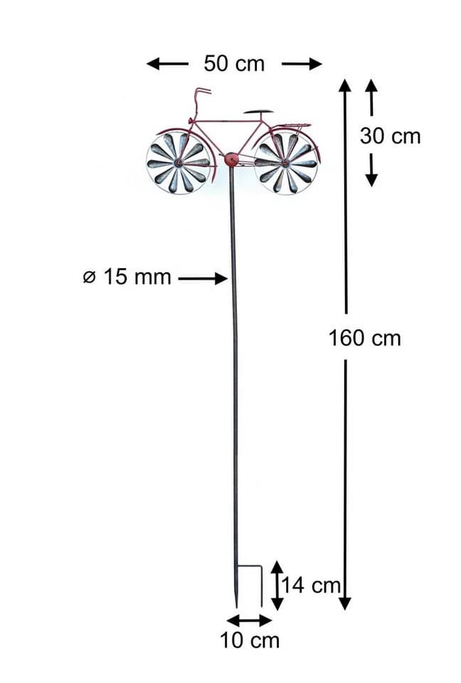 DanDiBo Gartenstecker Metall Fahrrad XL 160 cm Rot Shabby Windspiel