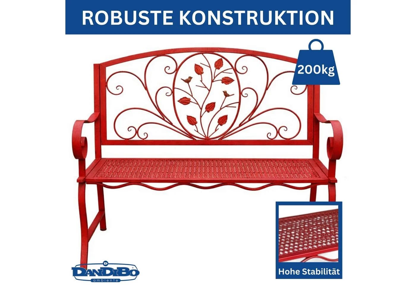DanDiBo Gartenbank Wetterfest Metall Rot 2-Sitzer - Bild 4