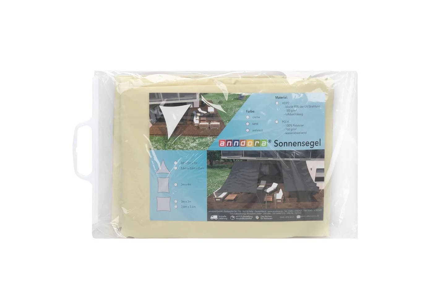 anndora Sonnensegel 4x4x5,65 m Dreieck Beige UV-Schutz - Bild 5