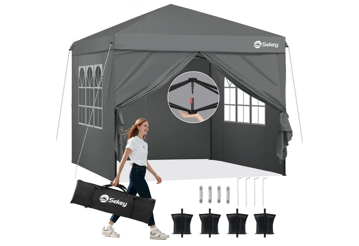 Sekey Faltpavillon 3x3 m Grau Wasserdicht Höhenverstellbar - Bild 2