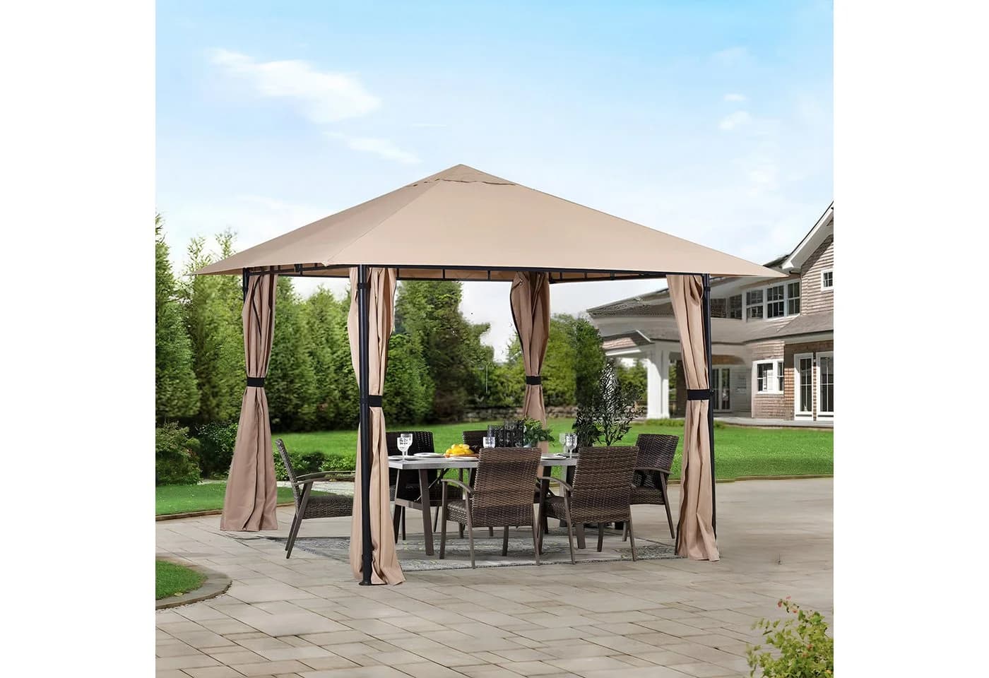 Sekey Gartenpavillon 300x300 cm Taupe Wasserdicht mit Seitenteilen - Bild 3