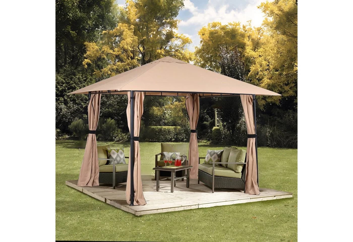 Sekey Gartenpavillon 300x300 cm Taupe Wasserdicht mit Seitenteilen - Bild 4