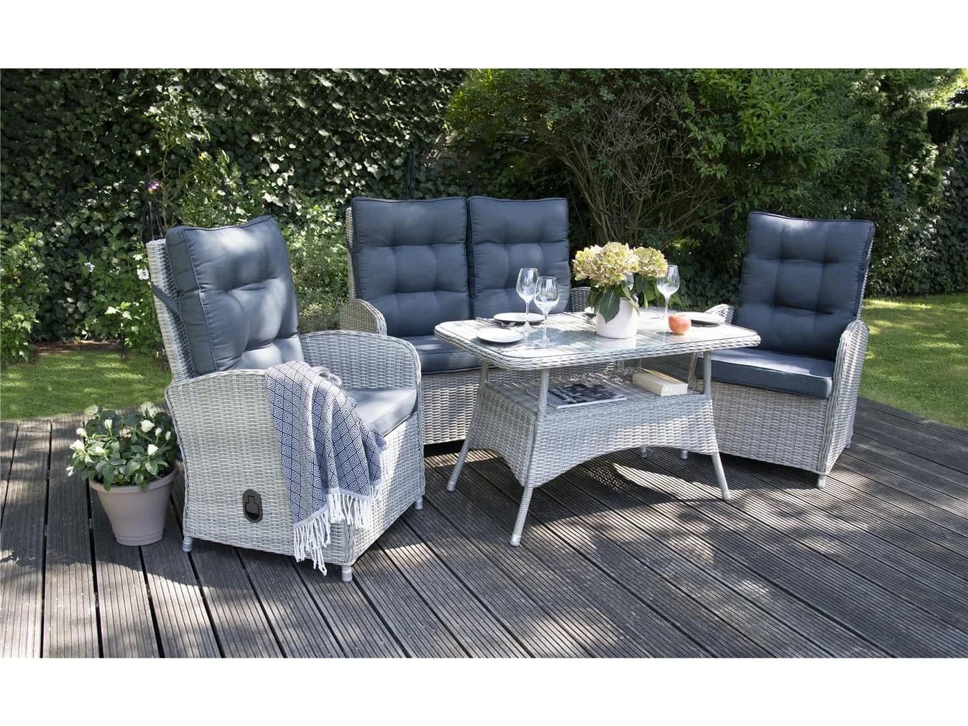 bellavista Gartenlounge-Set Monte Carlo 4-tlg. Grau Polyrattan Aluminium