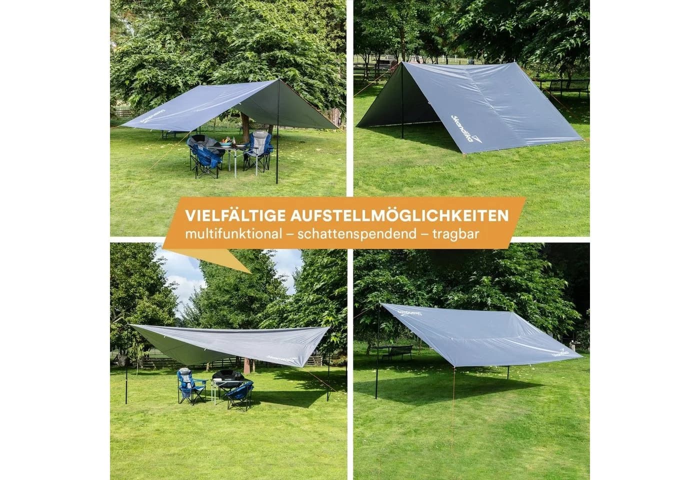 Skandika Sonnensegel XL 5x3m Grau mit Teleskopstangen